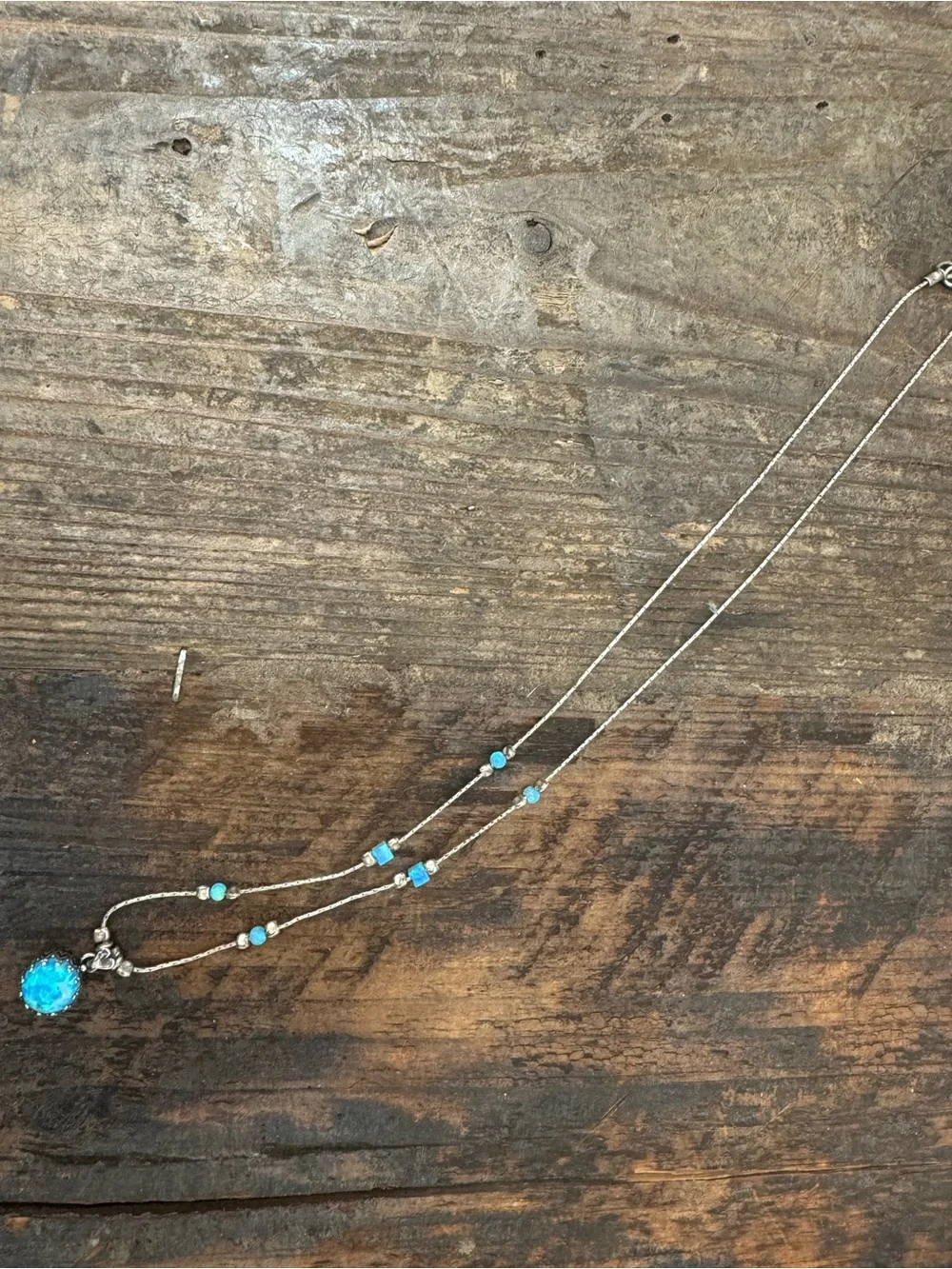 Spira Handcrafted 925 Sterling Silver Blue Opal Rope Pendant Chain